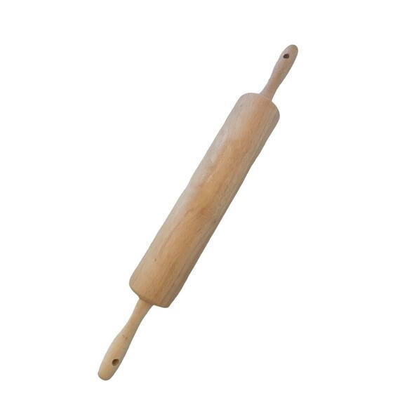 Vintage 18" Maple Wood Rolling Pin Turning Handles Baking Farmhouse Décor - Picture 2 of 9